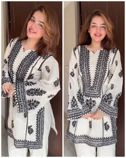 Hania Aamir inspired Pakistani Cotton Embroidered Coord