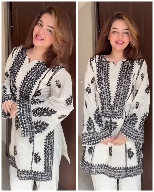 Hania Aamir inspired Pakistani Cotton Embroidered Coord