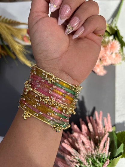 Three Stone Pastel Multicolour Bangles Set