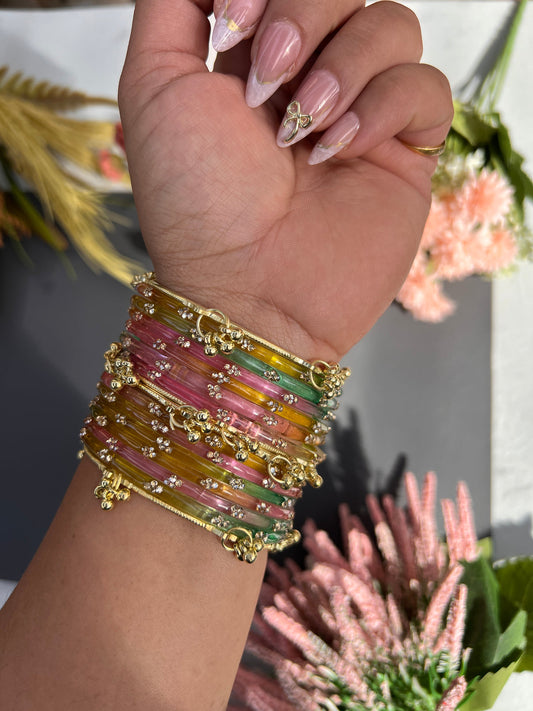 Three Stone Pastel Multicolour Bangles Set