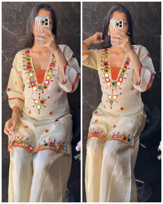 Premium Tissue Mirror Boho Coord – Ivory