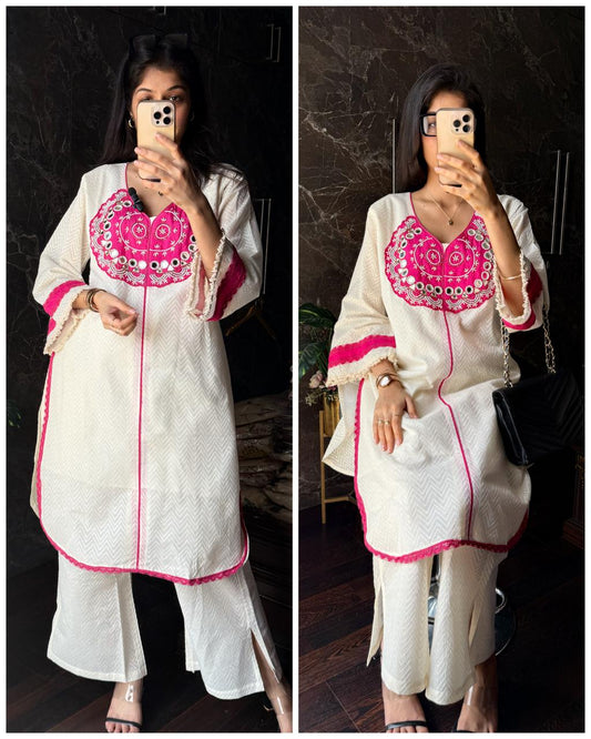 Premium Self Work Cotton Coord – Pink