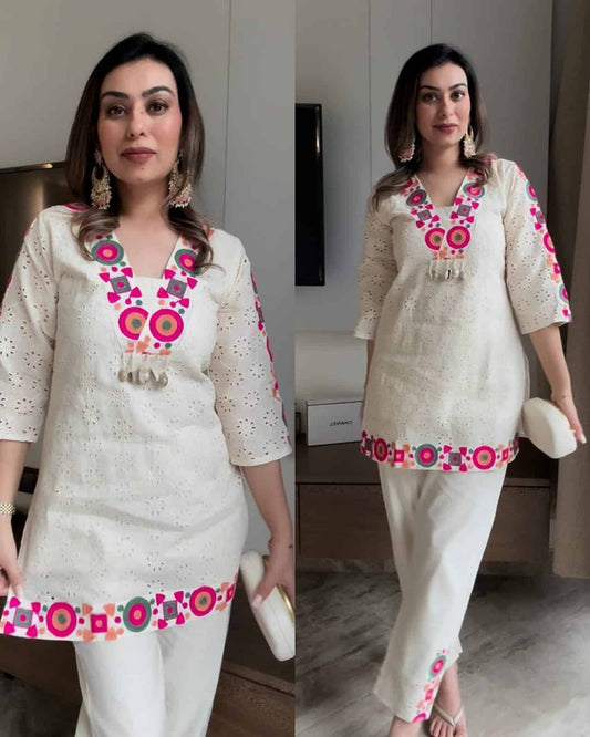 Cotton Schiffli Embroidered Coord