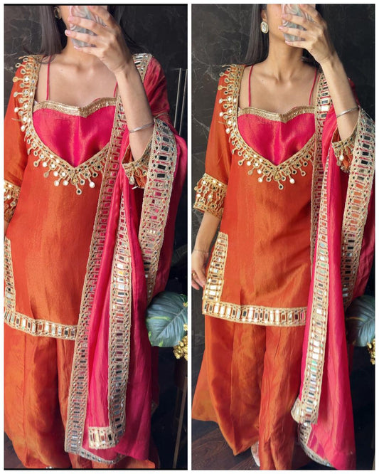 Premium Rust 4-piece Bustier Indo Tissue Silk set