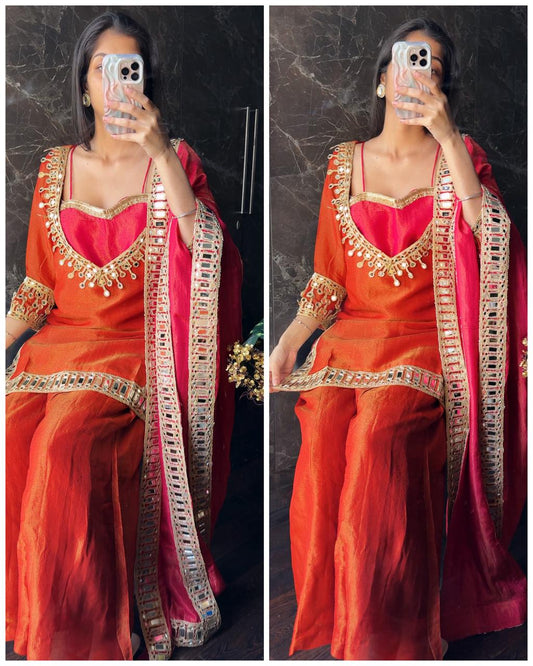 Premium Rust 4-piece Bustier Indo Tissue Silk set