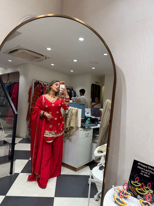 SOGANI” - FOUR PIECE SET WITH MIRROR WORK POTLI BAG