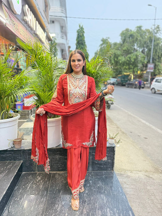 Premium Crepe Farshi Salwar Rust Suit