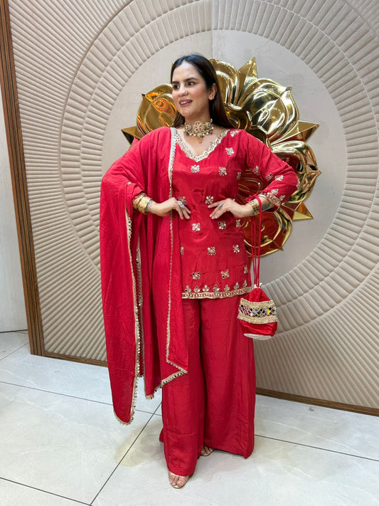 SOGANI” - FOUR PIECE SET WITH MIRROR WORK POTLI BAG